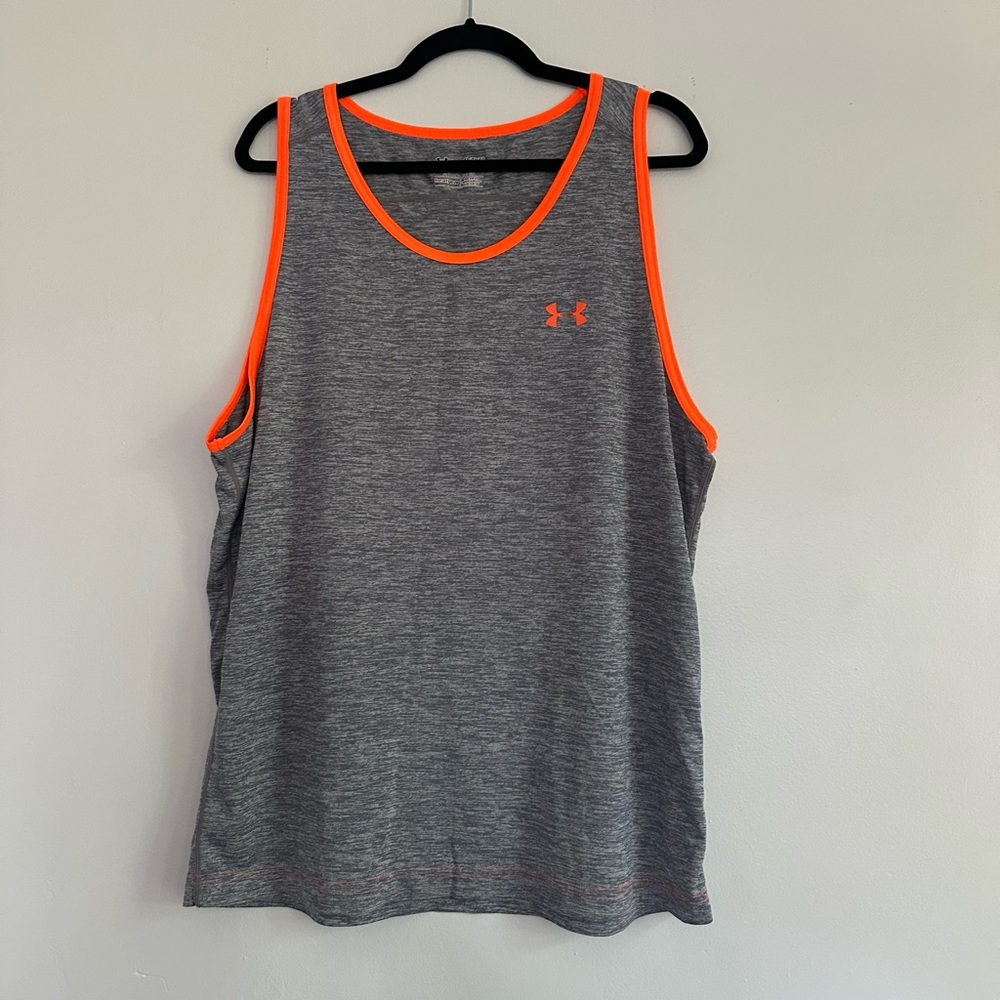 Under Armour HeatGear Mens Tank Top Gray Orange Space Dye Loose Fit XL